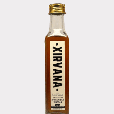 Apple cider vinegar infused with ashwagandha for stress relief and balance.