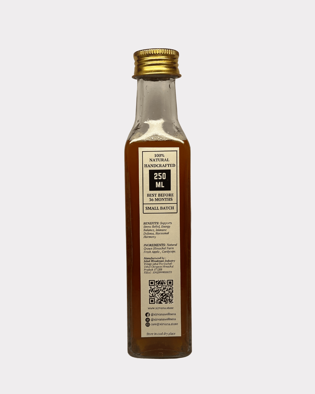 Pure Himalayan apple cider vinegar with cordyceps for digestion and detox support.